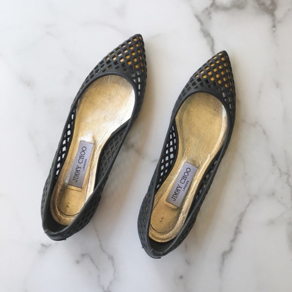 AUTHENTIC Jimmy Choo Black Gianna Pointed Toe Flats Size 38 - Picture 3 of 8